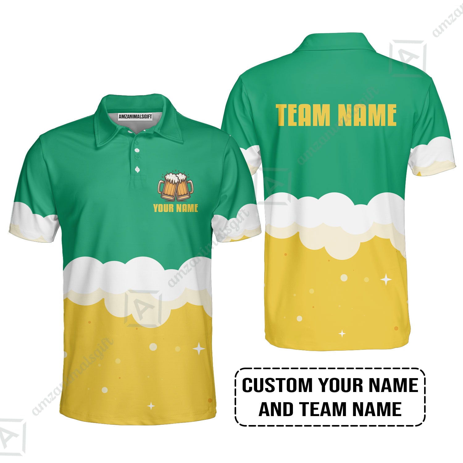 Custom Green White Yellow Beer Pattern Design Oktoberfest Beer Festival Performance Polo Shirt