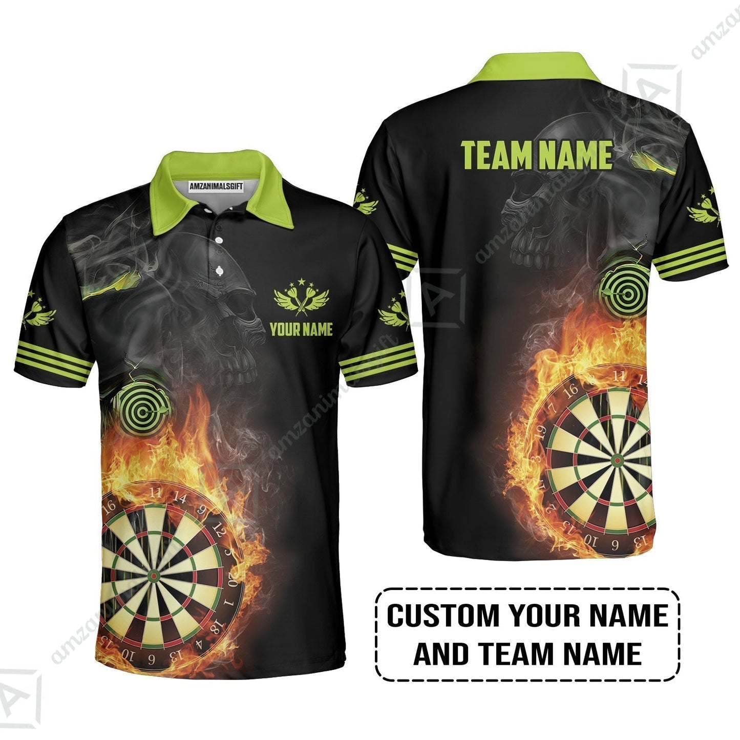 Customized Name & Team Darts T-Shirt, Skull Darts Flame Personalized Darts T-Shirt
