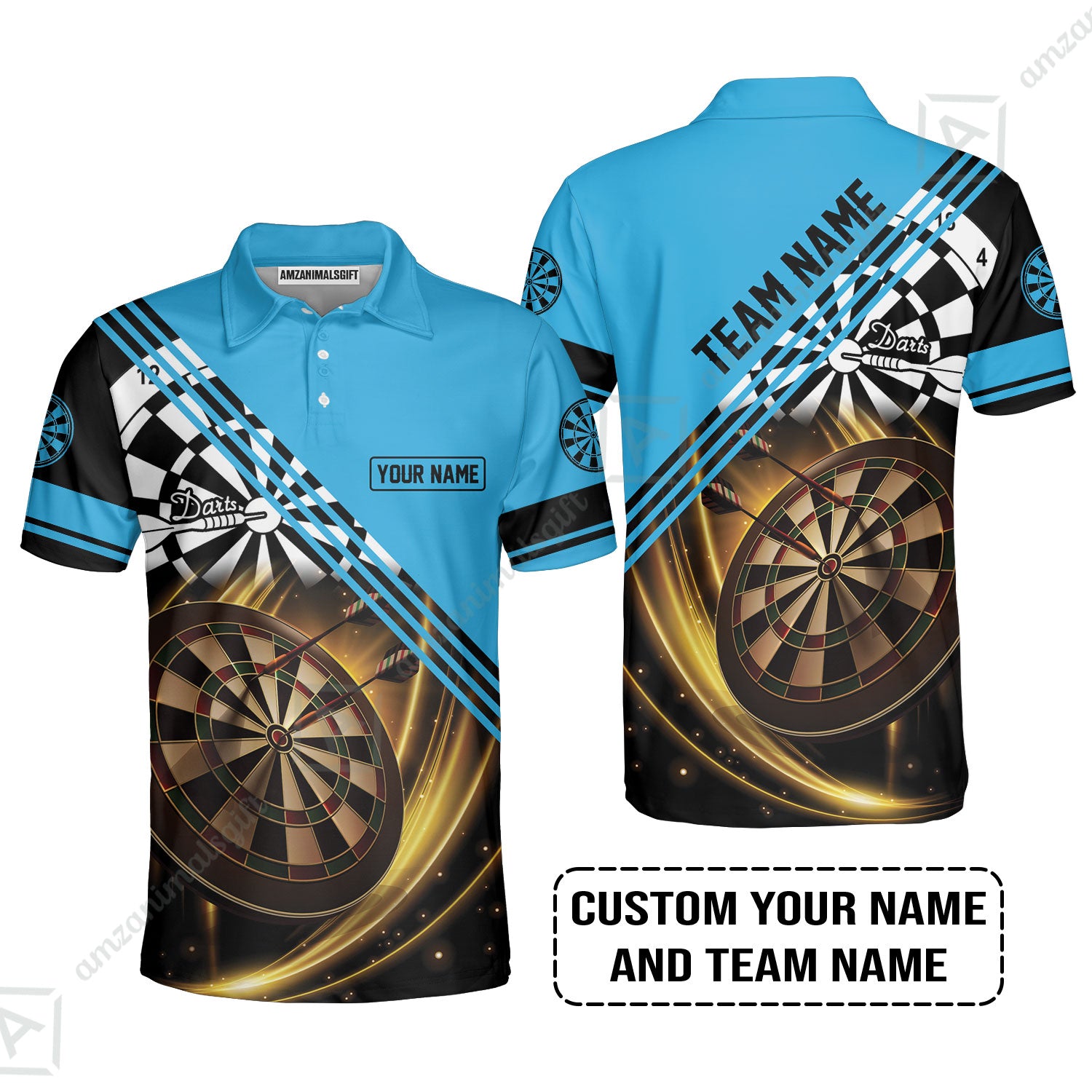 Customized Name & Team Name Darts Polo Shirt, I Love Darts Personalized Blue Darts Polo Shirt