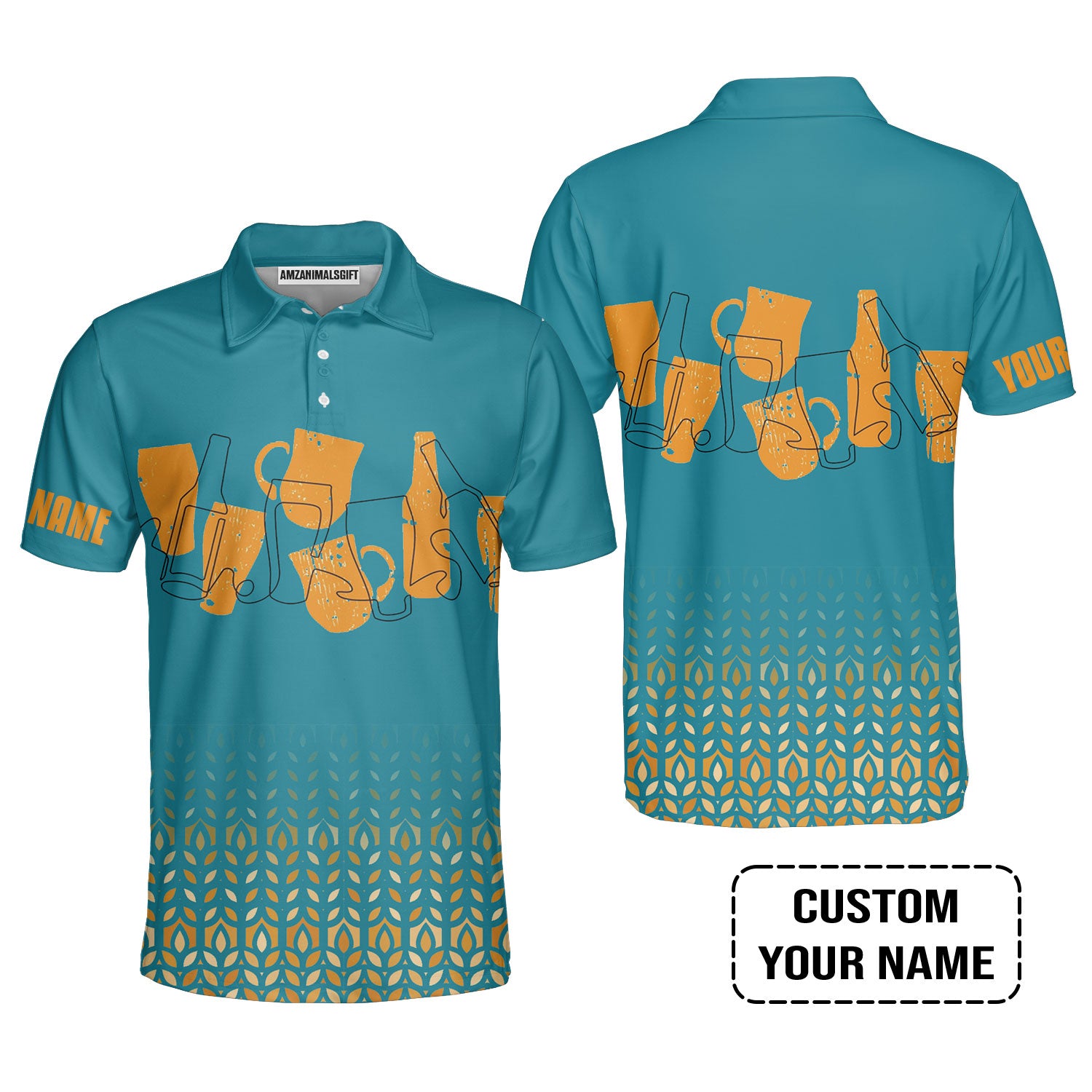 Custom Blue Orange Beer Pattern Design Oktoberfest Beer Festival Performance Polo Shirt