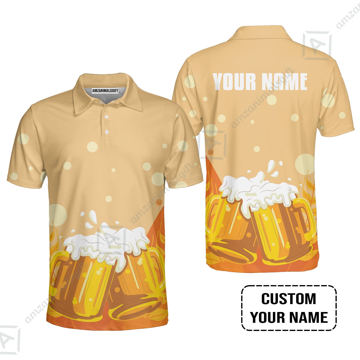 Custom Orange Beer Pattern Design Oktoberfest Beer Festival Performance Polo Shirt