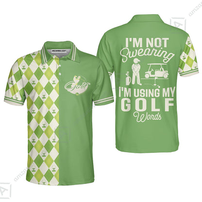 Golf Women Polo Shirt, I'm Not Swearing I'm Using My Golf Words Women Polo Shirt, Green Argyle Pattern Women Polo Shirt