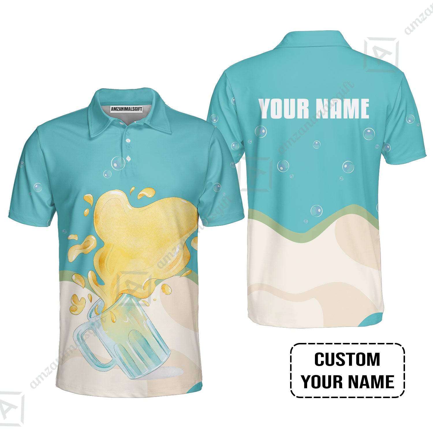 Custom Blue Cream Beer Pattern Design Oktoberfest Beer Festival Performance Polo Shirt