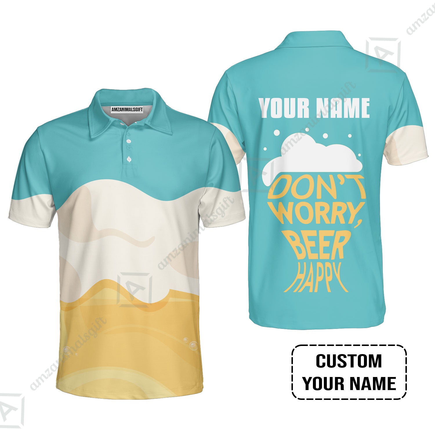 Custom Blue White Yellow Pattern Beer Pattern Design Oktoberfest Beer Festival Performance Polo Shirt