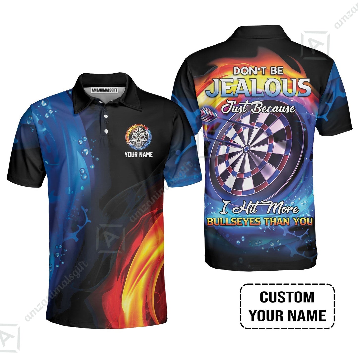Customized Name Darts Zip Polo Shirt, Don't Be Jealous Personalized Skull Logo And Darts Zip Polo Shirt