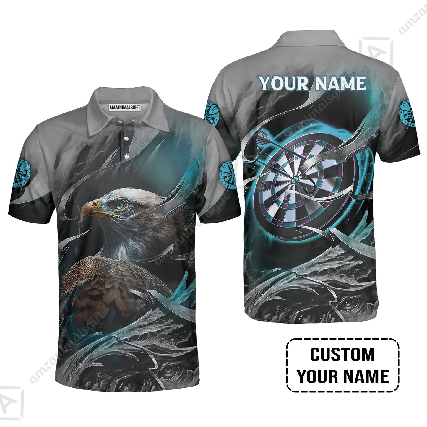 Customized Name Darts Men Polo Shirt, Bullseye Dartboard Personalized Eagle And Darts Polo Shirt