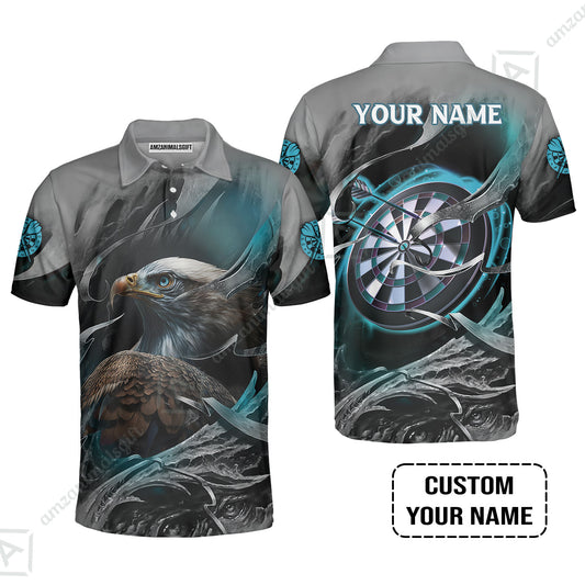 Customized Name Darts Men Polo Shirt, Bullseye Dartboard Personalized Eagle And Darts Polo Shirt