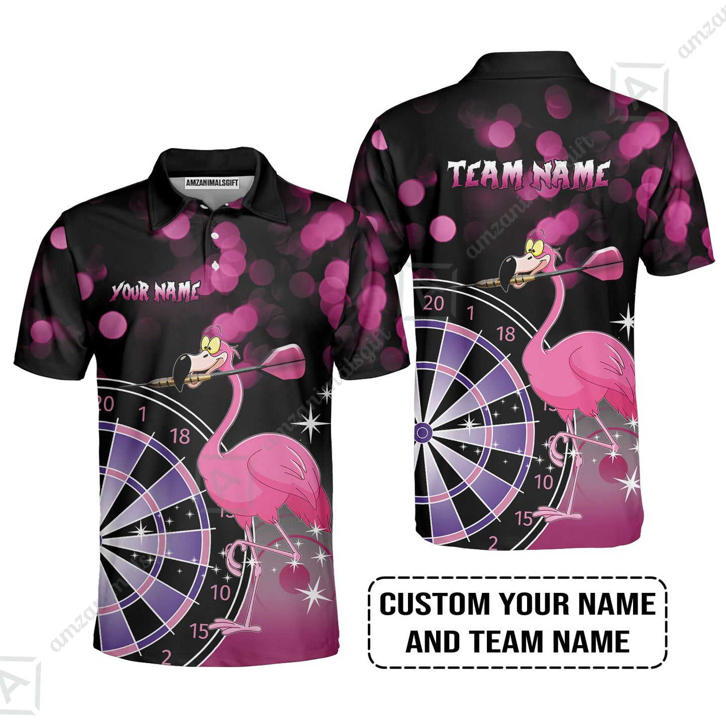 Personalized Darts Polo Shirt, Darts And Flamingo Customized Polo Shirt, Perfect Outfits For Darts Players, Darts Team