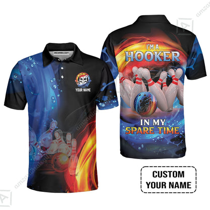Customized Name Bowling Long Polo Shirt - Bowling I'm A Hooker In My Spare Time Personalized Long Polo Shirt