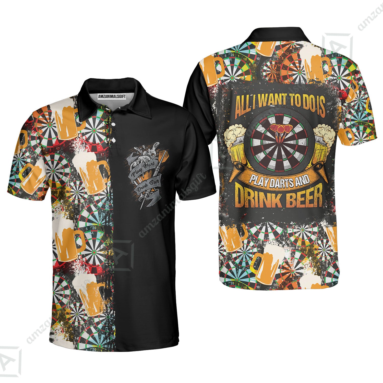 Darts Polo Shirt, Play Darts And Drink Beer, Colorful Summer Polo Shirt