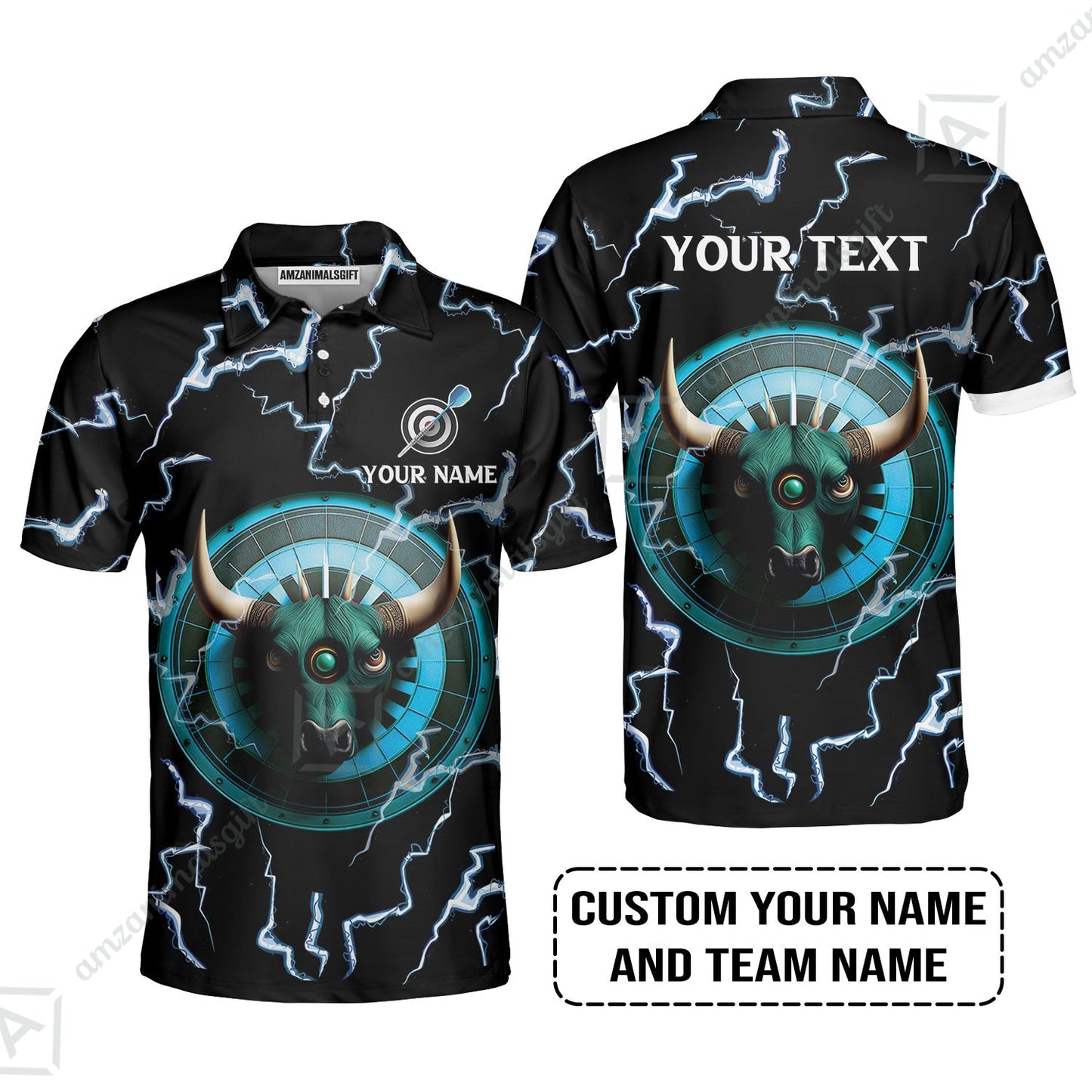Customized Name & Text Darts Long Polo Shirt, Personalized Name Bullseye Dartboard Long Polo Shirt