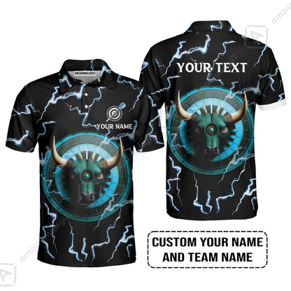 Customized Name & Text Darts Long Polo Shirt, Personalized Name Bullseye Dartboard Long Polo Shirt