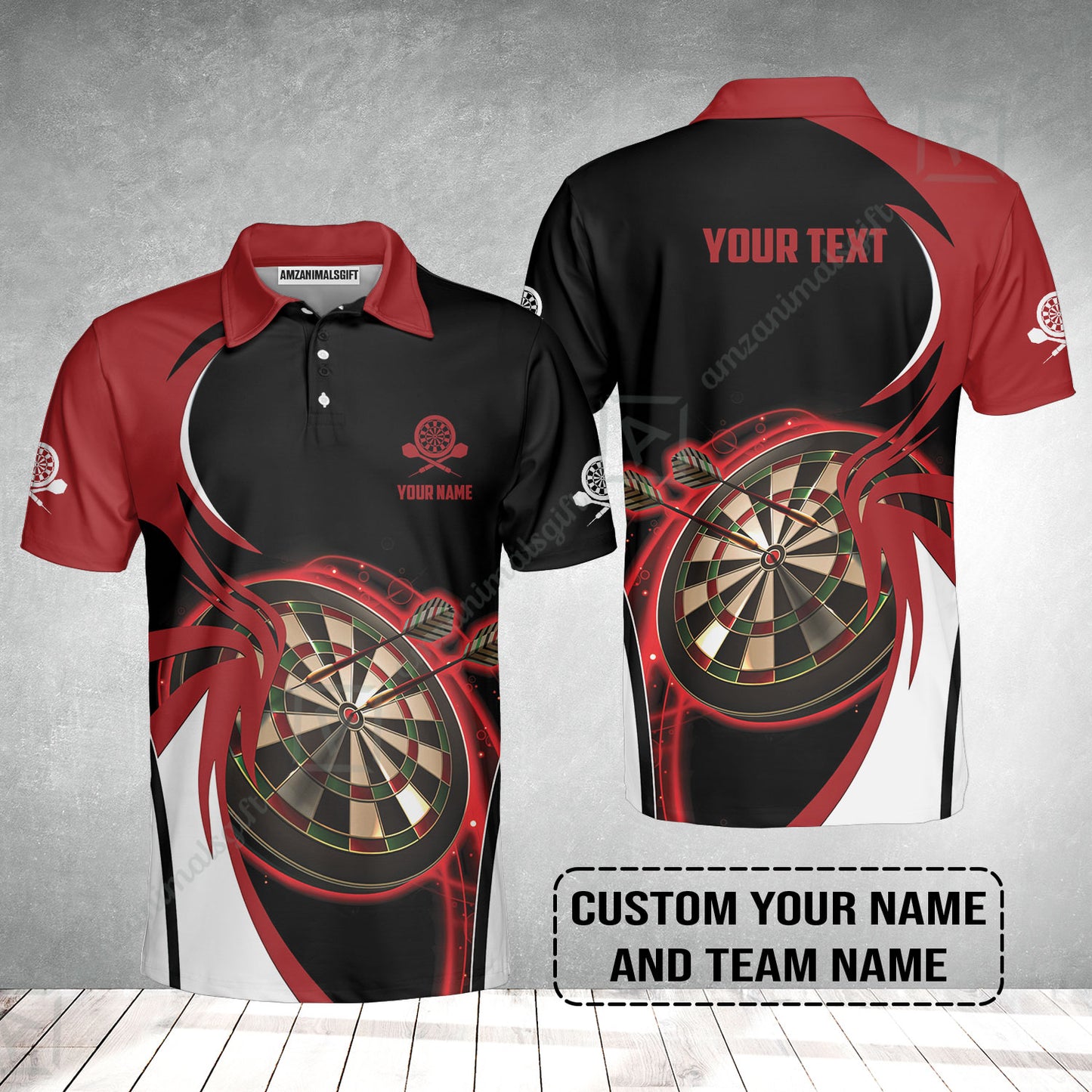Customized Name & Text Darts Polo Shirt, Personalized Red Darts Uniforms Polo Shirt