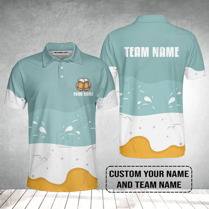 Custom Blue White Yellow Beer Pattern Design Oktoberfest Beer Festival Performance Polo Shirt