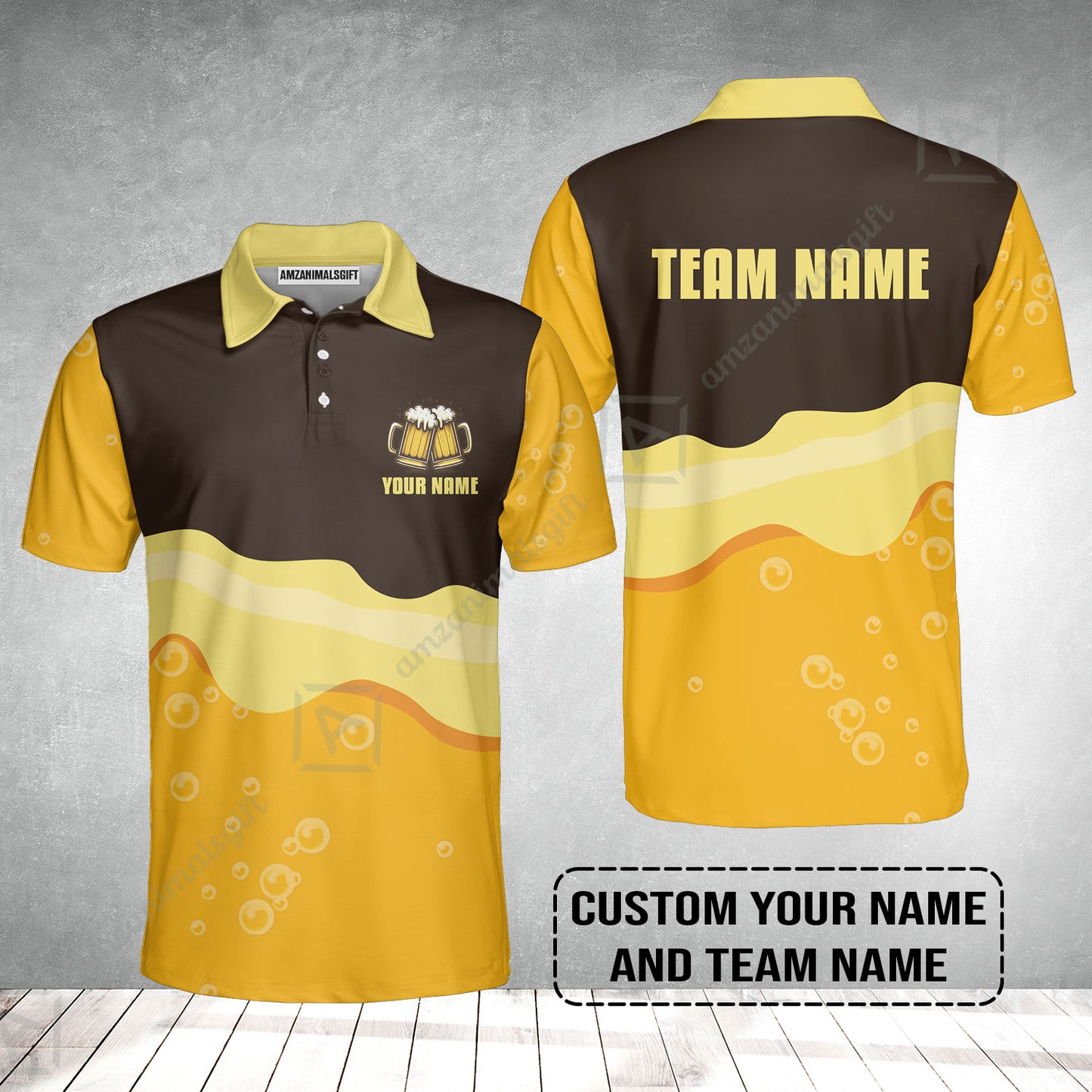 Custom Brown Orange Beer Pattern Design Oktoberfest Beer Festival Performance Polo Shirt
