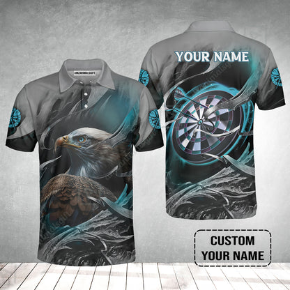 Customized Name Darts Men Polo Shirt, Bullseye Dartboard Personalized Eagle And Darts Polo Shirt