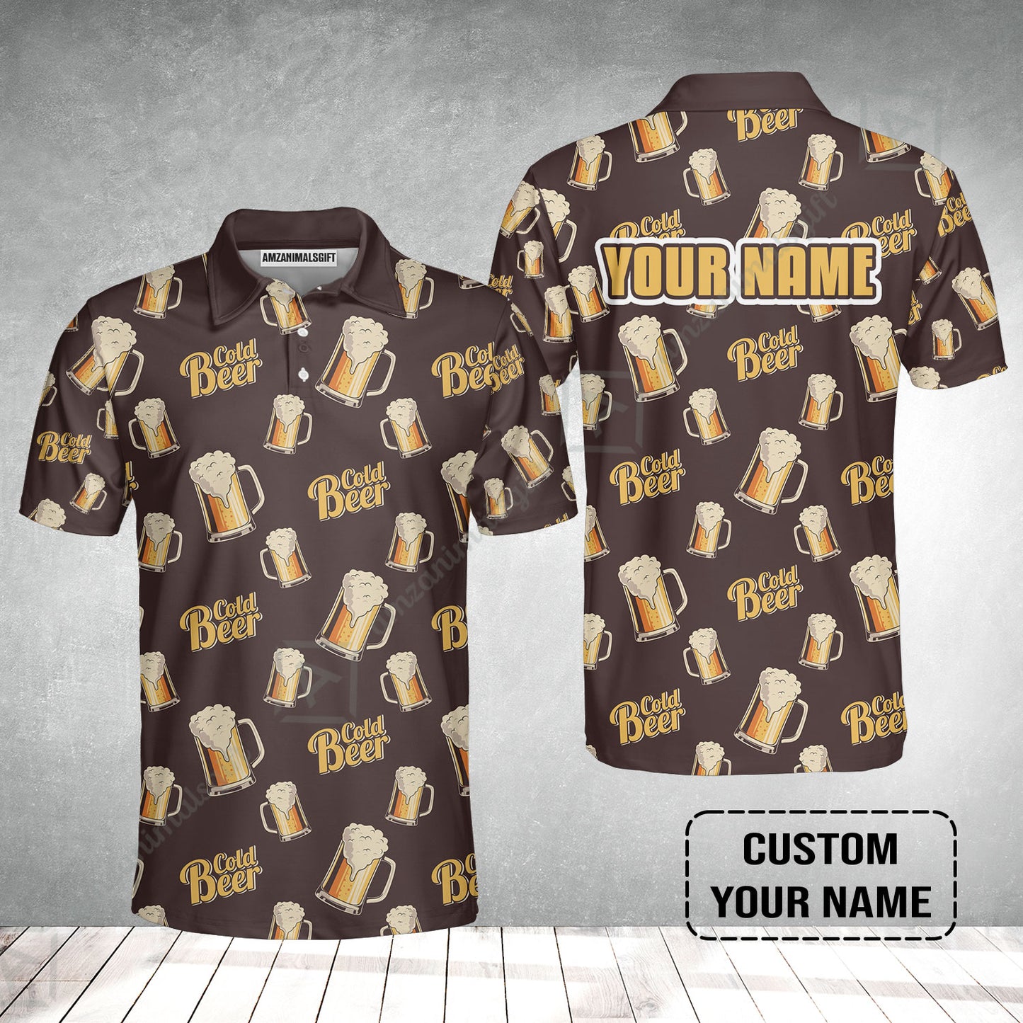 Custom Brown Cold Beer Pattern Design Oktoberfest Beer Festival Performance Polo Shirt