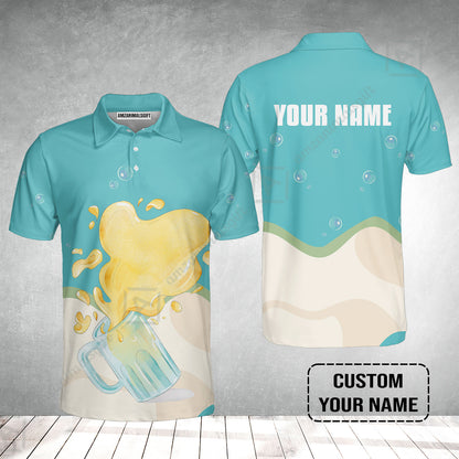 Custom Blue Cream Beer Pattern Design Oktoberfest Beer Festival Performance Polo Shirt