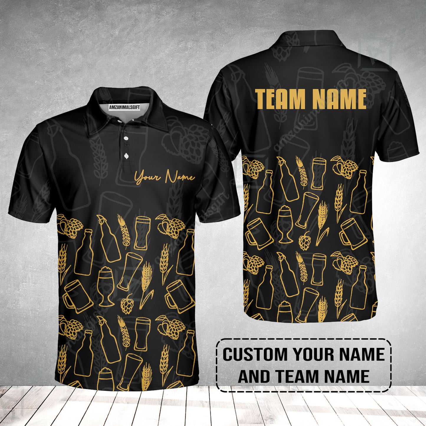 Custom Black Beer Pattern Design Oktoberfest Beer Festival Performance Polo Shirt