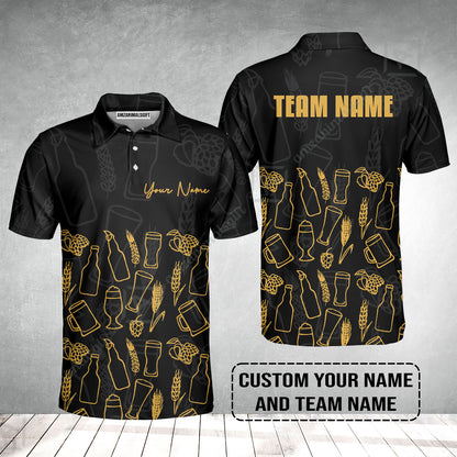 Custom Black Beer Pattern Design Oktoberfest Beer Festival Performance Polo Shirt