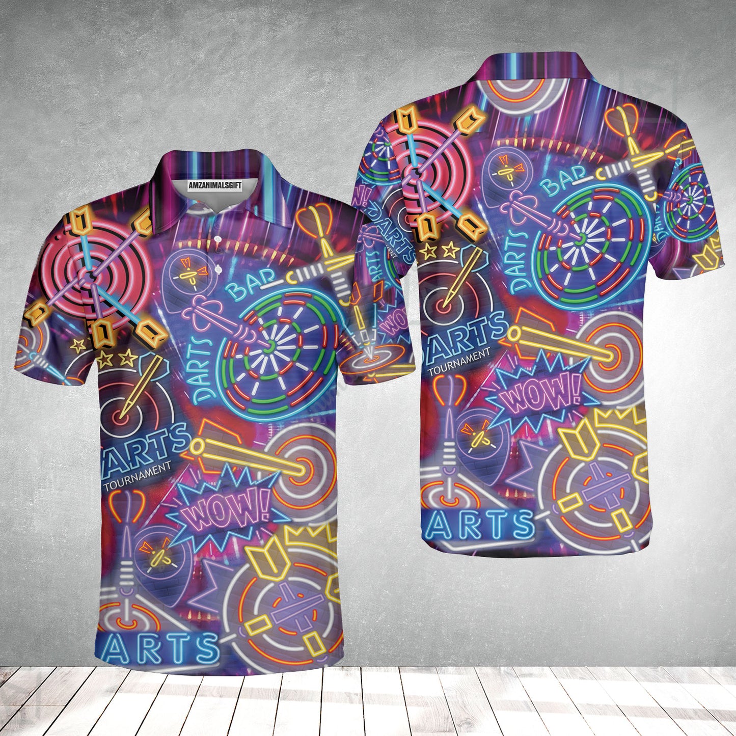 Darts Polo Shirt, Neon Dartboard Polo Shirt For Men Women, Gift For Friend, Darts Lovers, Team, Darts Players