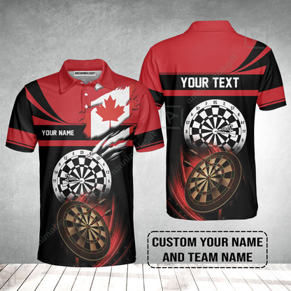 Customized Name & Text Darts Polo Shirt, Canada Flag Personalized Name Darts Polo Shirt