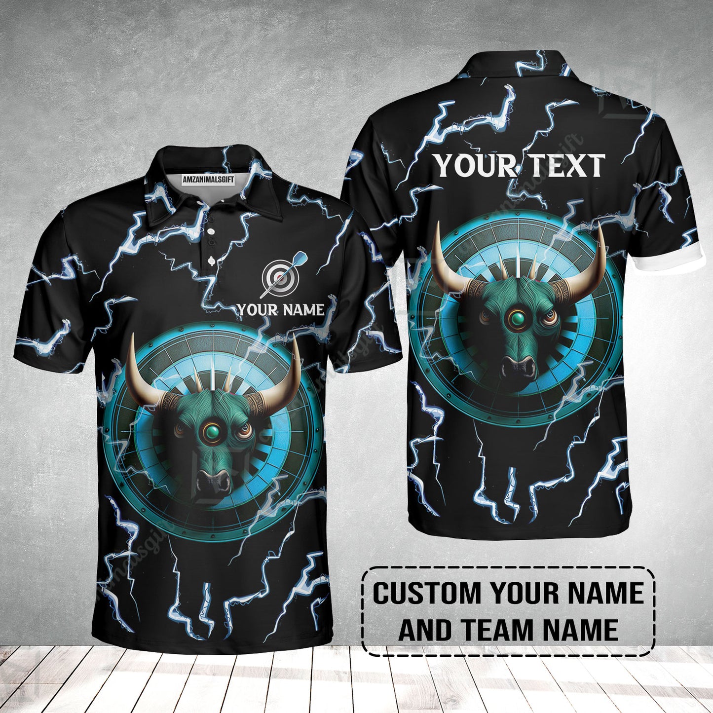Customized Name & Text Darts Polo Shirt, Personalized Name Bullseye Dartboard Polo Shirt