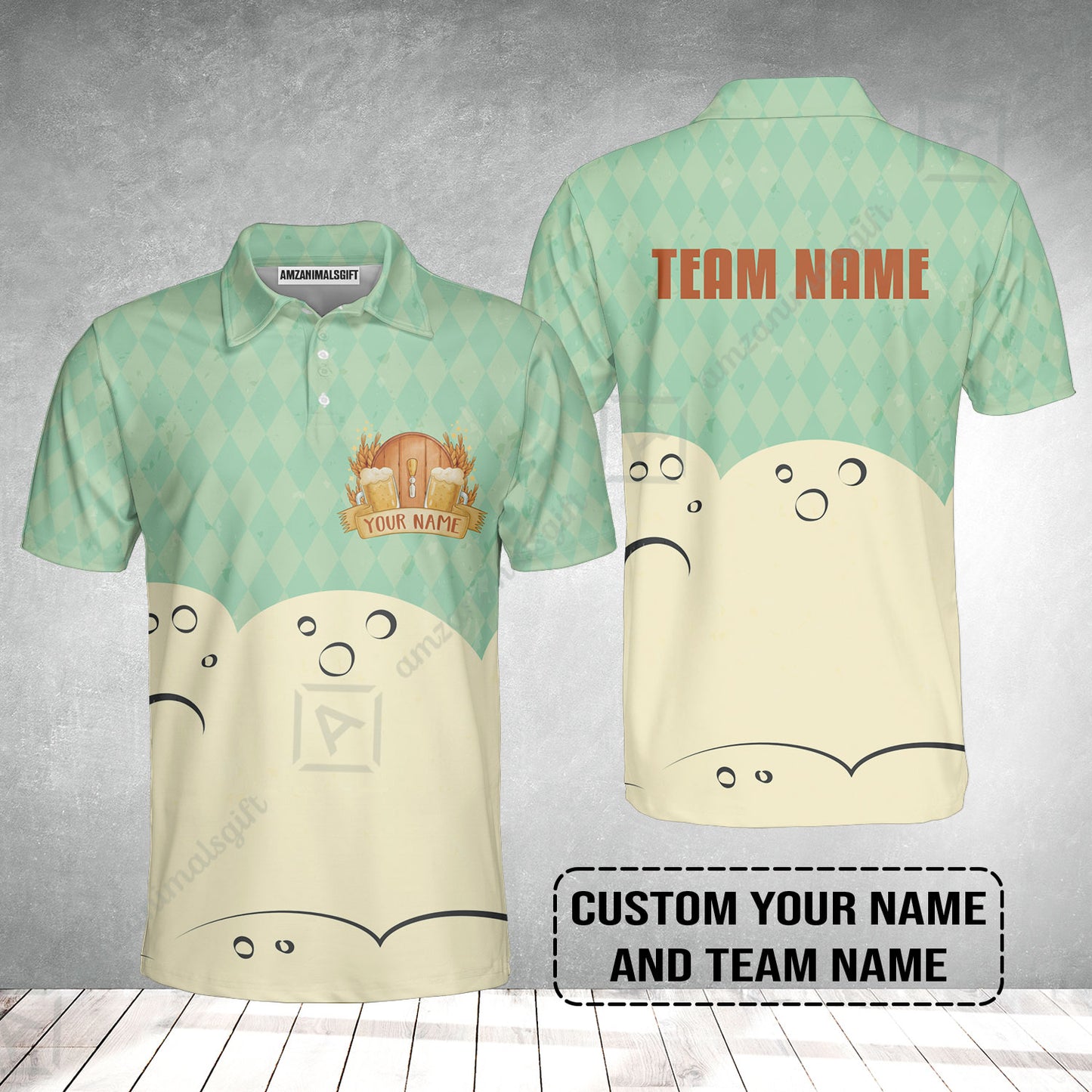 Custom Argyle Green Beer Pattern Design Oktoberfest Beer Festival Performance Polo Shirt