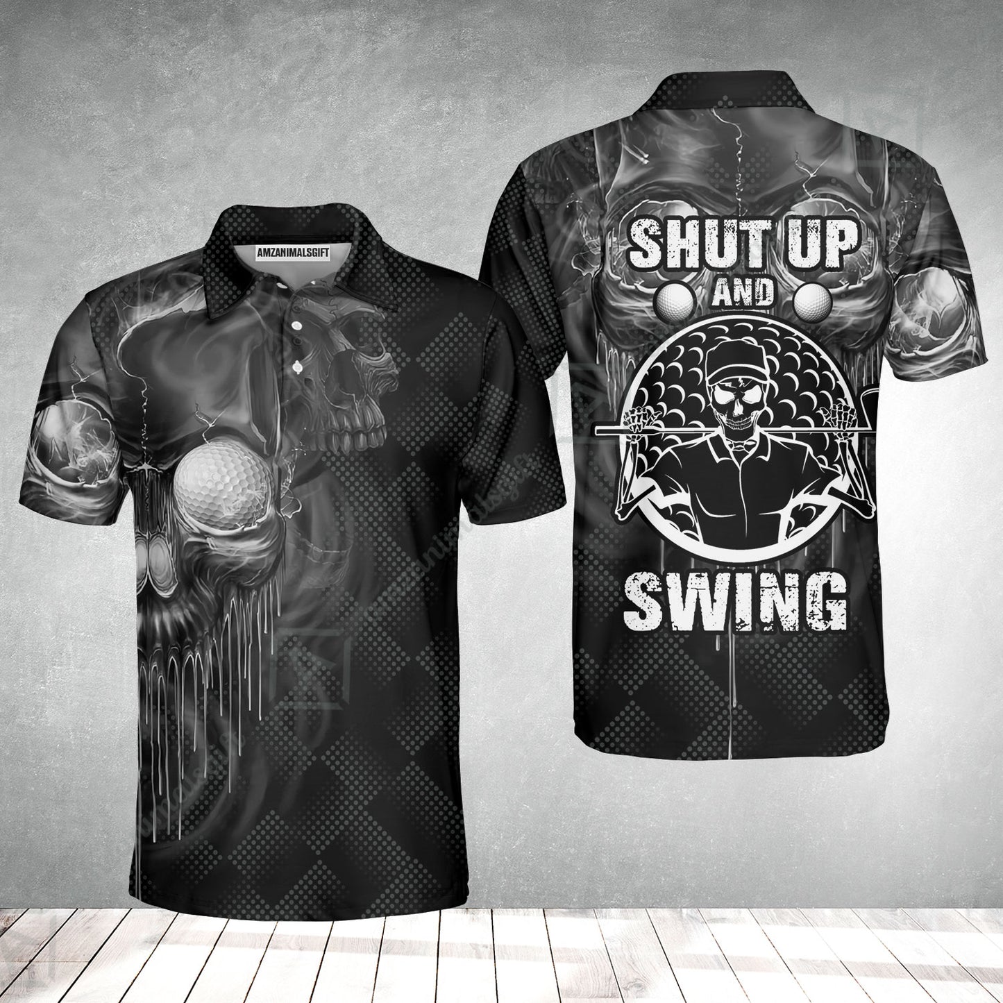 Men Golf Polo Shirt - Scary Skull Golf Men Polo Shirt, Golf Shut Up Shirt Design For Men, Best Halloween Golf