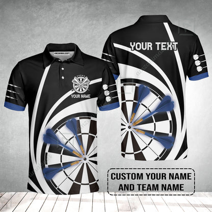 Customized Name & Text Darts Polo Shirt, Personalized Name Blue Dark Darts Team Polo Shirt