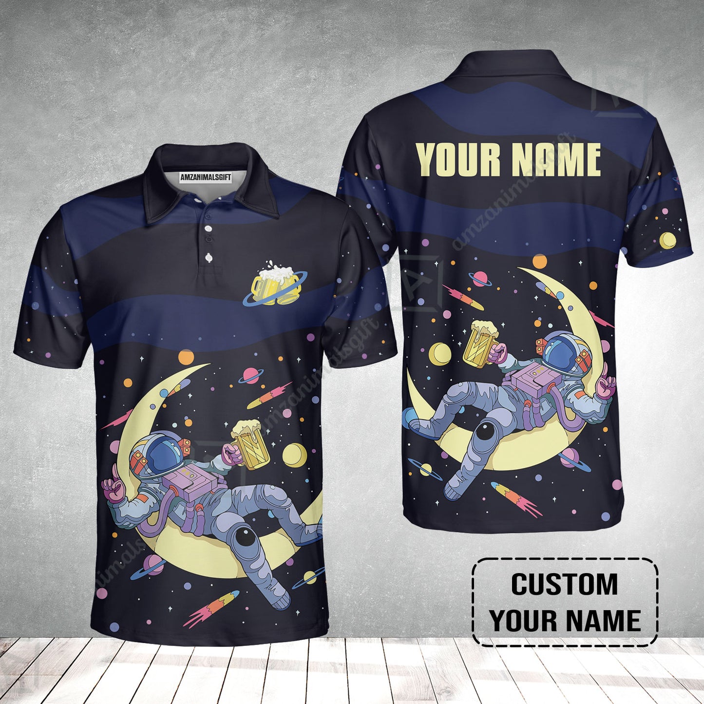 Custom Astronaut Beer Pattern Design Oktoberfest Beer Festival Performance Polo Shirt