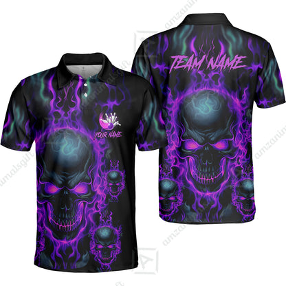 Bowling Customized Jersey Shirt Purple Flame Skull Bowling Tenpin Quarter Zip Shirt, Outfit For Bowlers, Bowling Team