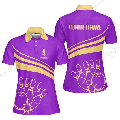 Bowling Customized Jersey Purple Shirt Gold Curve Bowling Tenpin Quarter Zip Shirt, Outfit For Bowlers, Bowling Team