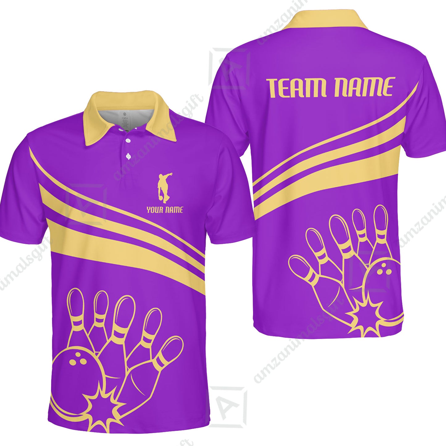 Bowling Customized Jersey Purple Shirt Gold Curve Bowling Tenpin Quarter Zip Shirt, Outfit For Bowlers, Bowling Team