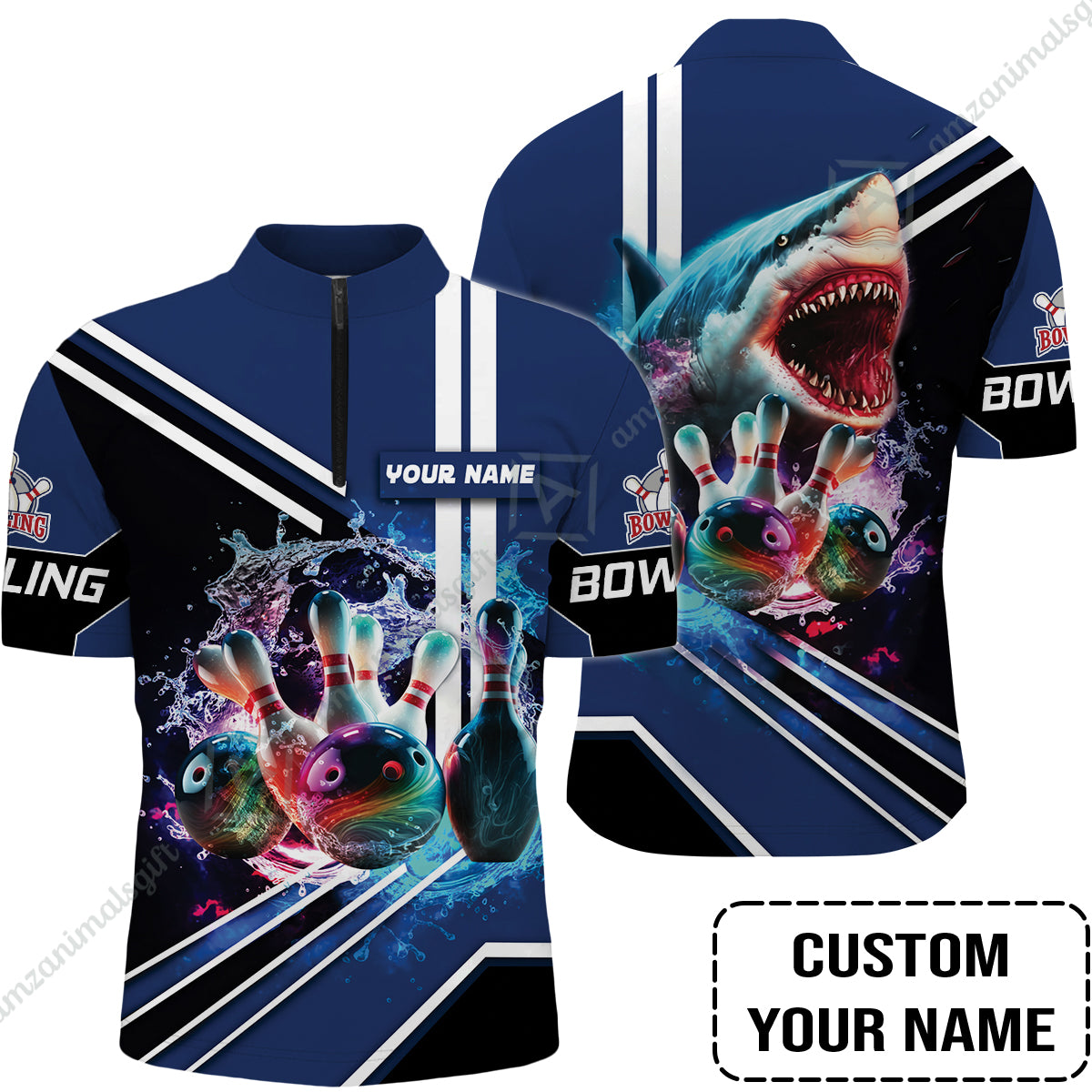 Bowling Custom Bowling Jersey - Custom Name Shark Team Rainbow Bowling Ball And Pins On Water Personalized Bowling Jersey