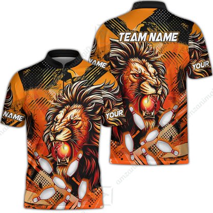 Custom Bowling Team Jerseys Shirts, Bowling uniforms Ball & Pins Lion Pattern Personalized Name And Team Name