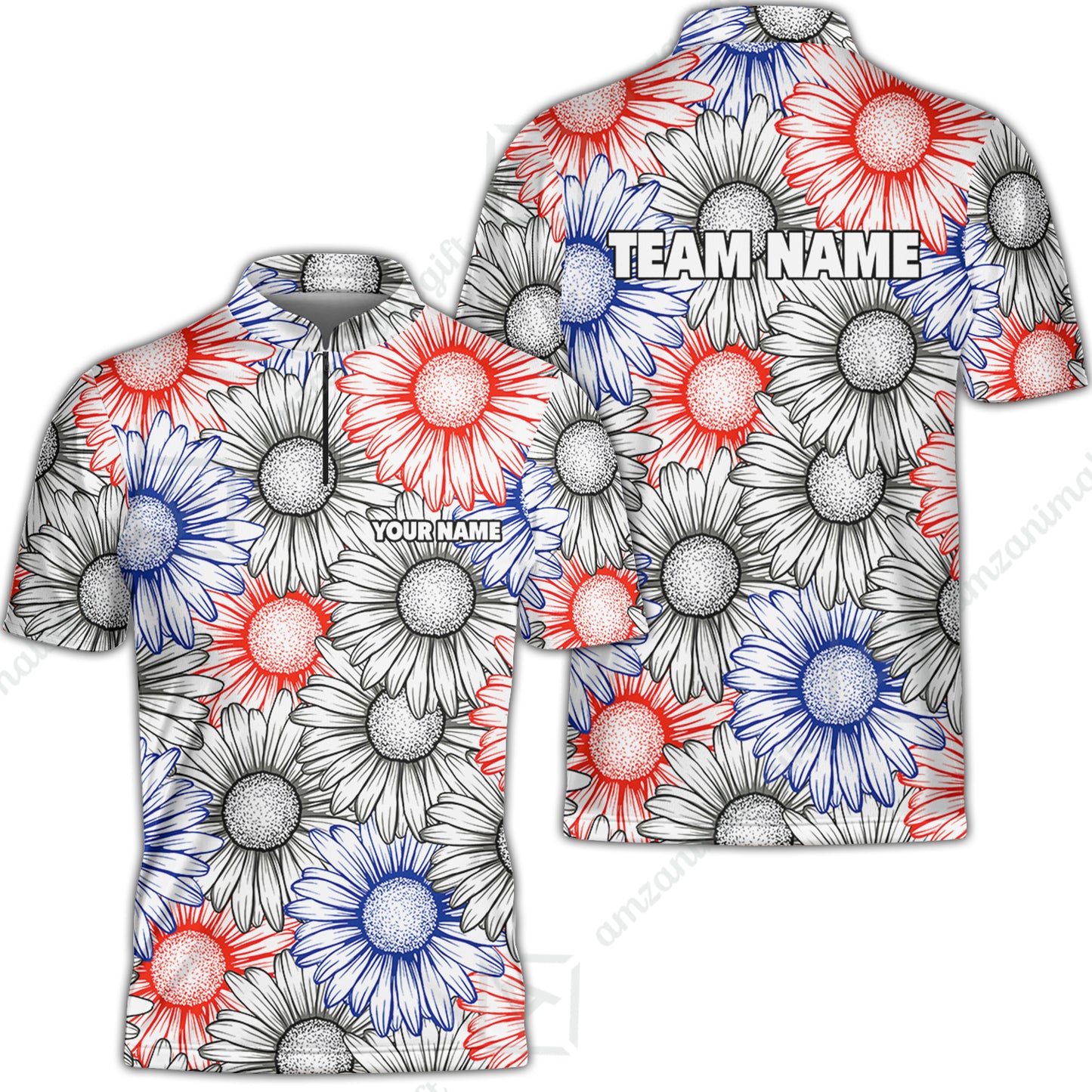 Custom Sunflower Bowling Team Jersey, Sunflower Bowling Polo Quarter-Zip Shirts, Bowling Uniforms Jerseys, Custom Name And Team Name