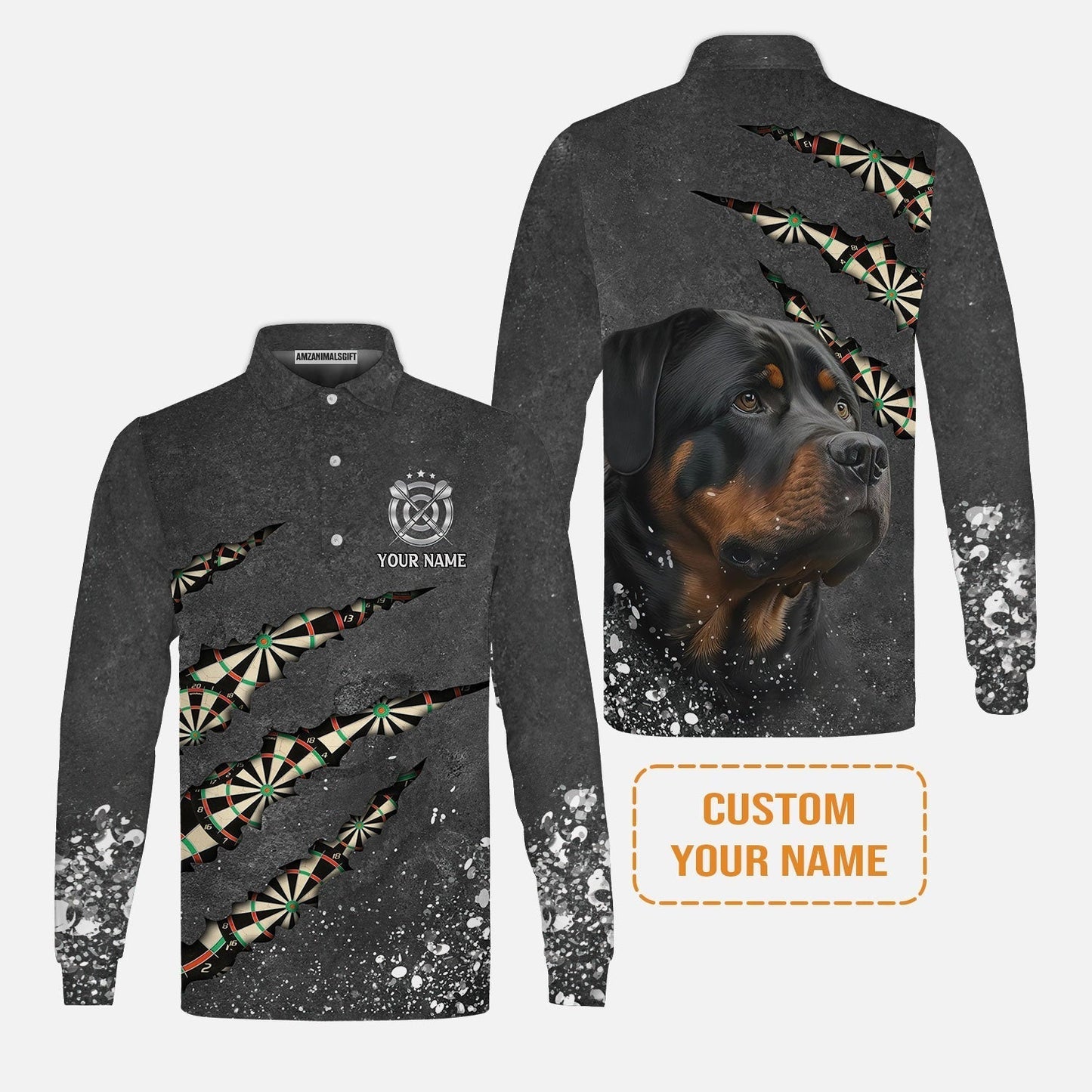 Rottweiler And Darts Custom Name Hoodie, Darts Paint Splash Personalized Hoodie - Gift For Darts Lover, Team, Dog Lover