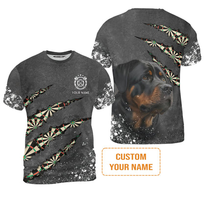 Rottweiler And Darts Custom Name Men Polo Shirt, Darts Paint Splash Personalized Men Polo Shirt Gift For Darts Lover, Team, Friend, Dog Lover