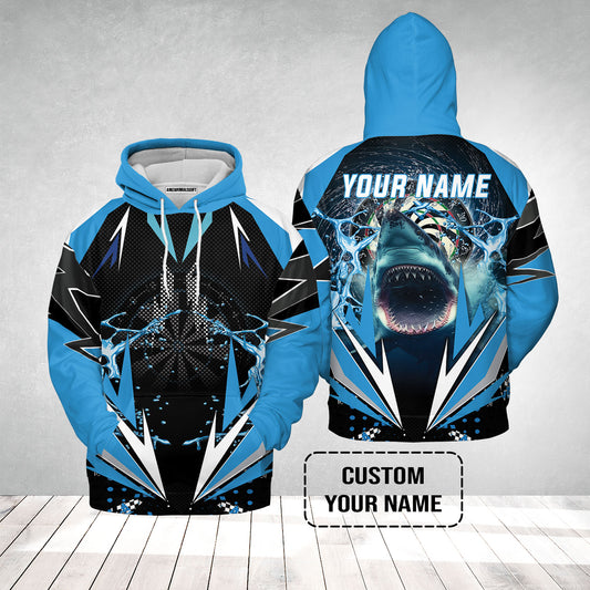 Shark And Darts Custom Name Hoodie, Whirlpool Bullseye Dartboard Personalized Hoodie - Gift For Darts Lovers, Friends, Team