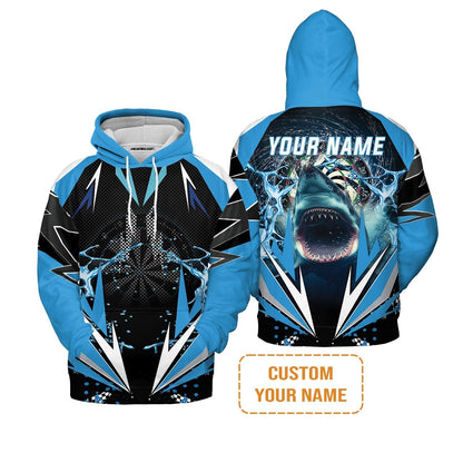 Shark And Darts Custom Name Sweatshirt, Whirlpool Bullseye Dartboard Personalized Sweatshirt - Gift For Darts Lovers, Friends, Team