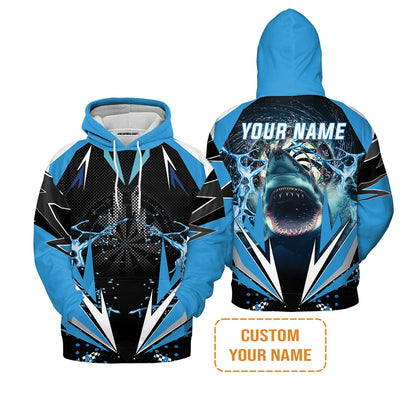 Shark And Darts Custom Name Men's Long Sleeve Polo Shirt, Whirlpool Bullseye Dartboard Personalized Long Sleeve Polo Shirt Gift For Darts Lovers, Friends, Team