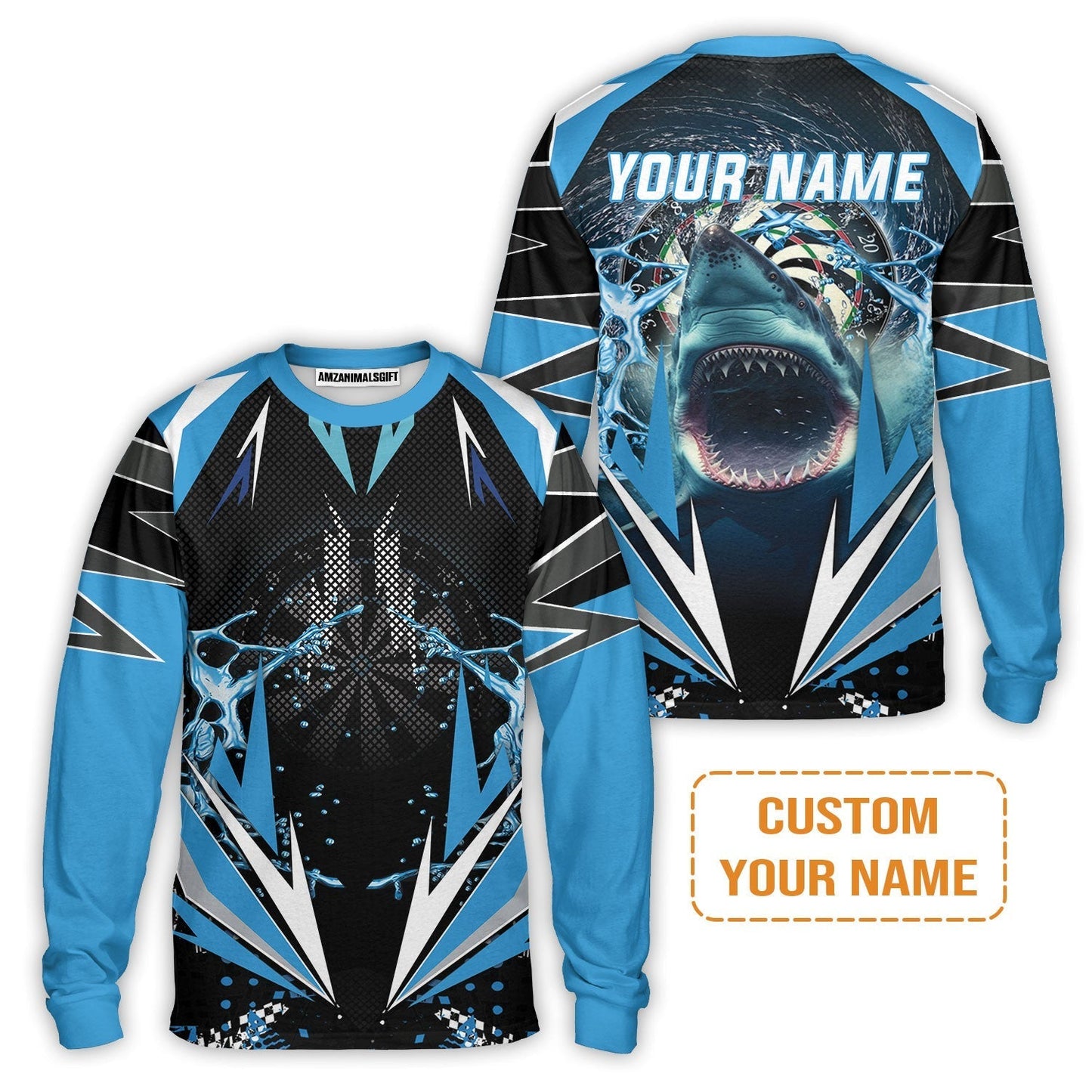 Shark And Darts Custom Name Hoodie, Whirlpool Bullseye Dartboard Personalized Hoodie - Gift For Darts Lovers, Friends, Team