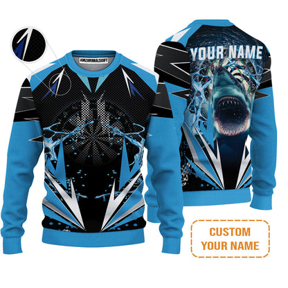 Shark And Darts Custom Name Sweatshirt, Whirlpool Bullseye Dartboard Personalized Sweatshirt - Gift For Darts Lovers, Friends, Team
