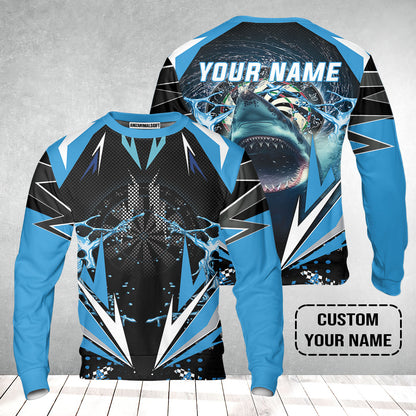 Shark And Darts Custom Name Sweatshirt, Whirlpool Bullseye Dartboard Personalized Sweatshirt - Gift For Darts Lovers, Friends, Team