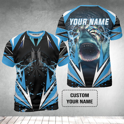 Shark And Darts Custom Name T-Shirt, Whirlpool Bullseye Dartboard Personalized T-Shirt- Gift For Darts Lovers, Friends, Team