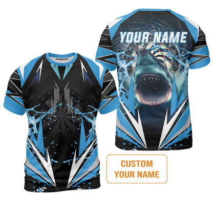 Shark And Darts Custom Name Men's Long Sleeve Polo Shirt, Whirlpool Bullseye Dartboard Personalized Long Sleeve Polo Shirt Gift For Darts Lovers, Friends, Team