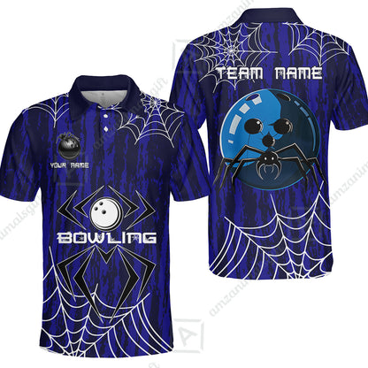 Custom Spider Blue Camo Bowling Team Jersey Polo Shirts, Halloween Bowling Team Uniforms Jerseys, Personalized Name And Team Name