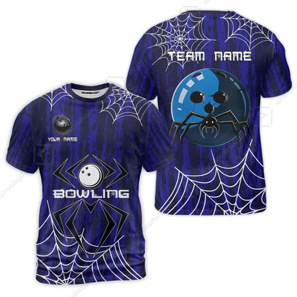 Custom Spider Blue Camo Bowling Team Jersey Polo Shirts, Halloween Bowling Team Uniforms Jerseys, Personalized Name And Team Name