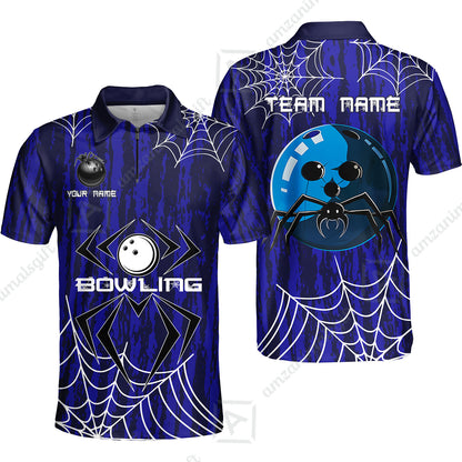 Custom Spider Blue Camo Bowling Team Jersey Polo Shirts, Halloween Bowling Team Uniforms Jerseys, Personalized Name And Team Name
